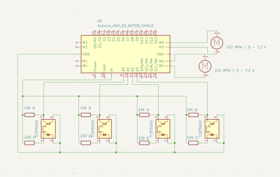 Circuit diagram or wiring schematic for the line-sensing robot