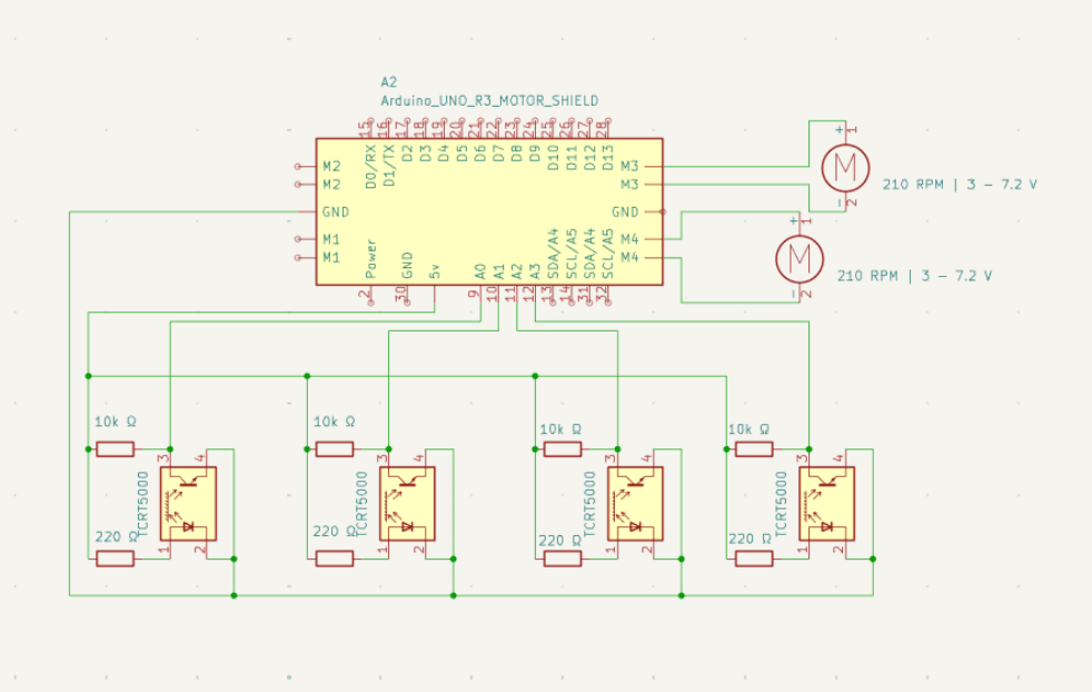 Circuit diagram or wiring schematic for the line-sensing robot
