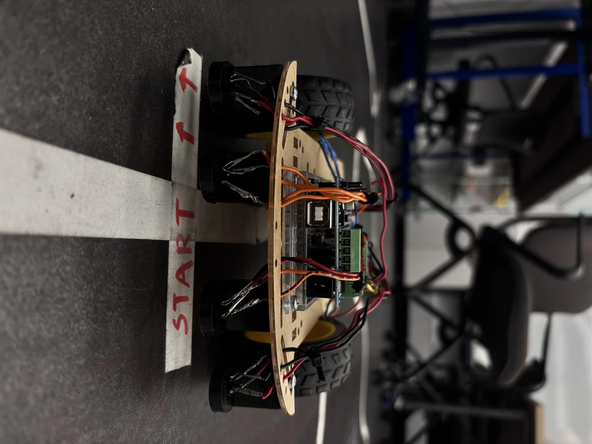 Line-sensing robot front view showing IR sensor array